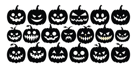 Halloween Pumpkin Silhouette: A collection of spooky pumpkin silhouettes, each carved with unique and ghoulish expressions, evoke the spirit of Halloween.