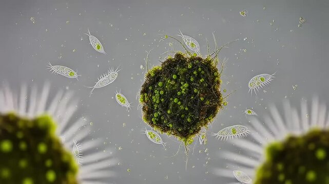 Dynamic Microscopic World of Algae and Elongated Protists