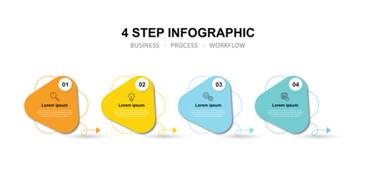 Modern template infographic with 4 step process and icons can be used for workflow, business information, presentation and data visualization