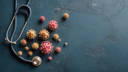 Stethoscope and virus models on dark surface