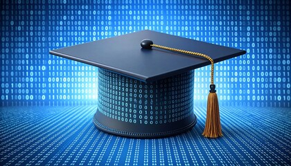 Digital Graduation Cap with Binary Code.