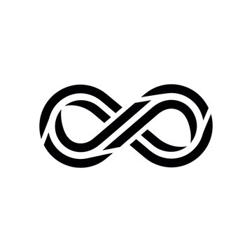 Black infinity symbol with parallel lines on white background endless loop