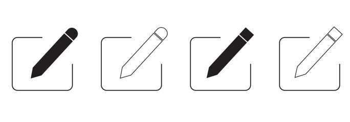 Edit icon set. Black edit document icon. Edit text icon. Two and Four pencil. Eps 10