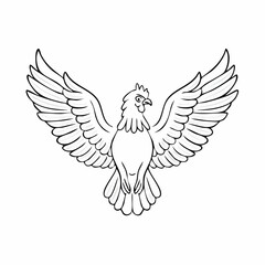 Fototapeta premium Majestic stylized chicken with outstretched wings in a black and white minimalist illustration
