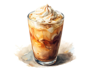 watercolor iced coffee latte vector illustration isolated on white background