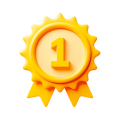 Golden first place winner ribbon medal award with number one symbol isolated on transparent background