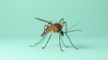 Close-up of Mosquito on Light Green Background with Detailed Features