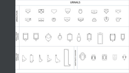 Urinal Vector Collection Top Side Front View