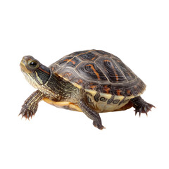 Obraz premium Close-Up of a Colorful Freshwater Turtle with Intricate Shell Details in Natural Pose