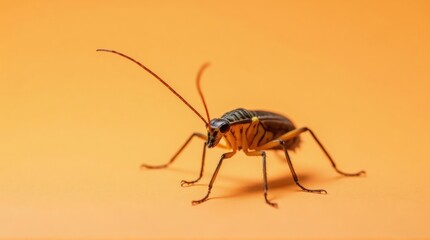 Close-up of a Cockroach on Orange Background with Natural Lighting