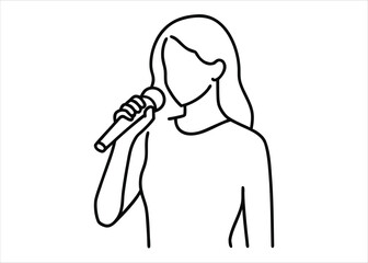 Artistic single line drawing of a young female vocalist performing with a microphone in a minimalist style