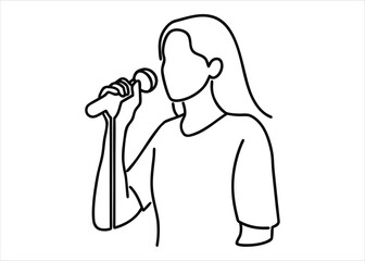 Artistic single line drawing of a young female singer performing with grace and expressive movement in a modern illustration style