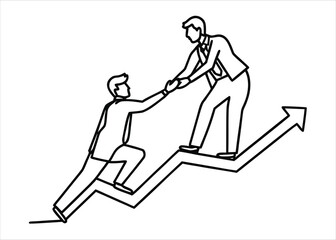 Minimalist single line art depicting a cheerful young professional in a business setting conveying optimism and forward momentum