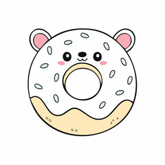 Obraz premium Adorable donut bear illustration with vanilla frosting and cute facial features, perfect for children's designs