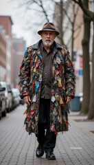 Fototapeta premium Thoughtful Senior Man Ecofriendly Coat