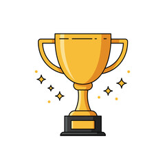 An illustration of a golden trophy with a black base, surrounded by sparkling stars, symbolizing achievement and victory.