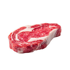 Obraz premium Fresh Raw Ribeye Steak Isolated on White Background, Perfect for Culinary Presentations and Meat Dishes