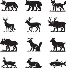 Obraz premium Collection of stylized animal icons in various colors