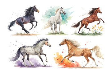 set of watercolor Horse vector illustration isolated on white background