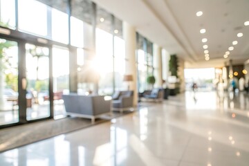 Bright and Airy Hotel Lobby with Soft Natural Light and Contemporary Seating Arrangements