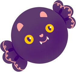 할로윈 사탕 일러스트. 박쥐 캐릭터 얼굴이 그려진 사탕 일러스트