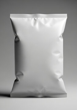 Blank white snack bag packaging mockup on a gray background