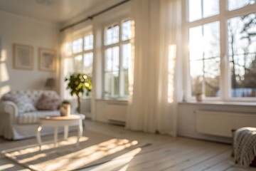 Fototapeta premium Cozy and Bright Living Room with Natural Light and Elegant Decor Elements