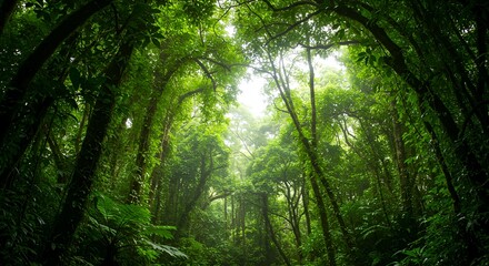 Lush Overgrown Forest Landscape with Vibrant Green Foliage Environment