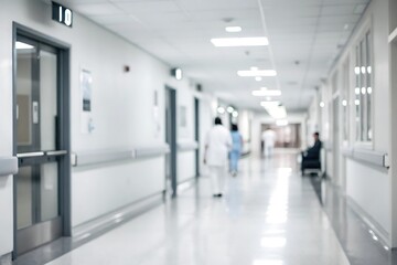 Bright Hospital Corridor with Medical Staff and Patient Flow in a Modern Healthcare Facility