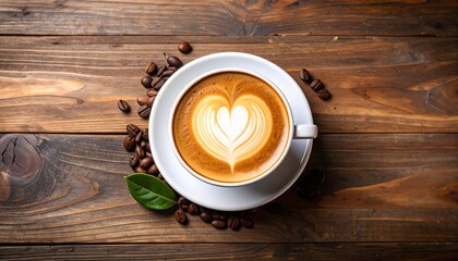 Obraz premium Heart Latte Art on Wooden Table
