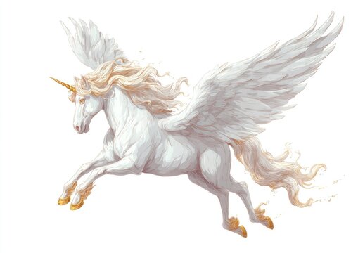 White pegasus unicorn in flight - Powered by Adobe