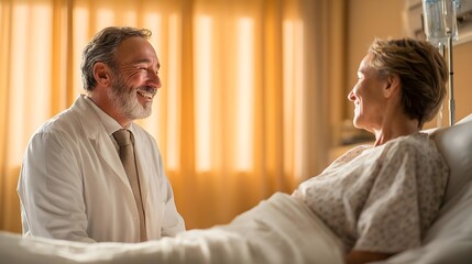 Fototapeta premium Medical Consultation Scene Featuring Physician-Patient Interaction with Warm Lighting and Intimate Composition