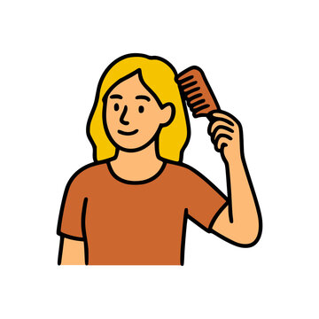 blonde woman combing hair clip art preview