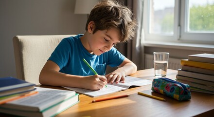 Boy studying at home
