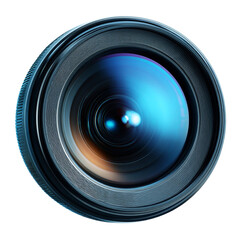 Close-Up Camera Lens with Blue Tint Isolated on Transparent Background