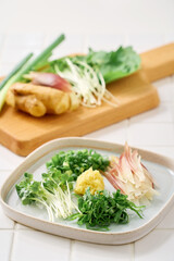刻んだ薬味の盛り合わせ｜生姜・みょうが・大葉・小ねぎ・貝割れ大根