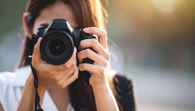 Woman Photographer Capturing Golden Hour Moments