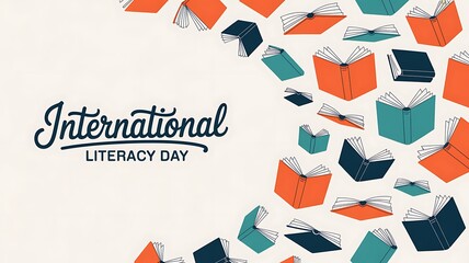 International literacy day celebration with abstract open books illustration