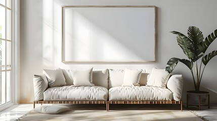 Bright Modern Living Room Blank Picture Frame Mockup