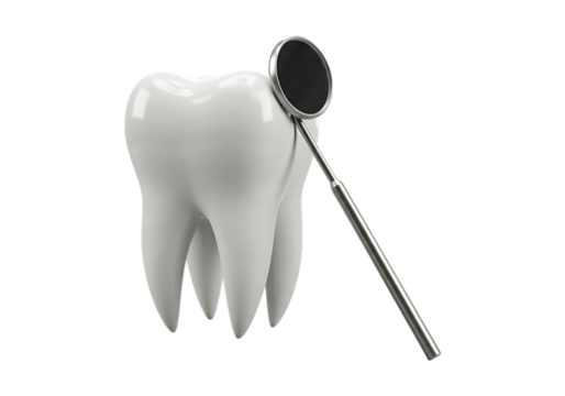 Dental mirror examining a healthy tooth isolated on transparent background - Powered by Adobe