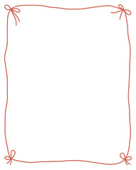 Minimal hand-drawn red frame with ribbon bows on each corner. Cute red doodle border frame for Printable, greeting cards,  invitations, posters and flyers

