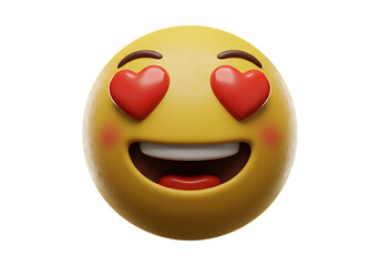 Fototapeta premium Smiling emoji with heart eyes isolated on transparent background