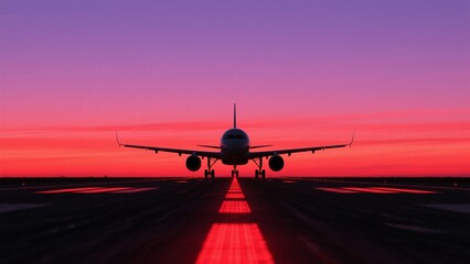 Naklejka premium Airplane on Runway at Sunset