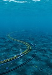 Submarine cables transporting internet data across oceans, connecting continents, Optical fiber cables on the seabed, for the world network
