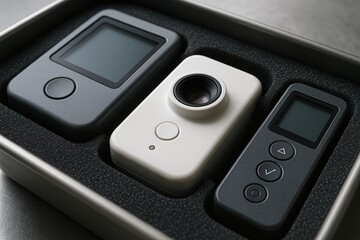 Obraz premium Compact Electronic Devices Neatly Arranged in a Protective Case