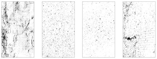 Realistic grainy texture, overlay stamps, worn paper effect. Overlay frame texture with old, grunge, dust, vintage, frayed edges, grainy effects. distress grain. Vector set