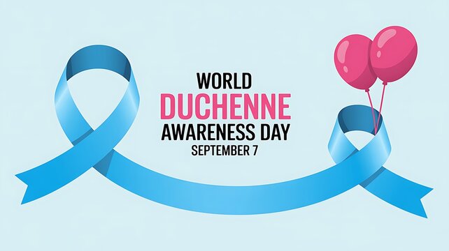 World duchenne awareness day with blue ribbons and balloons