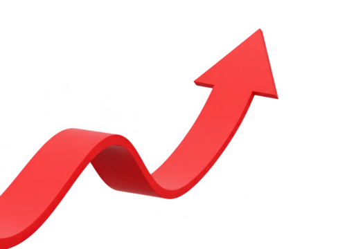 Red upward arrow isolated on transparent background