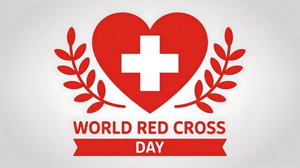 World red cross day heart with cross and laurel branches