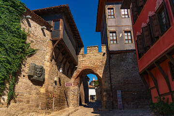 Architecture of the Bulgarian Revival style in the old town of Plovdiv, Bulgaria